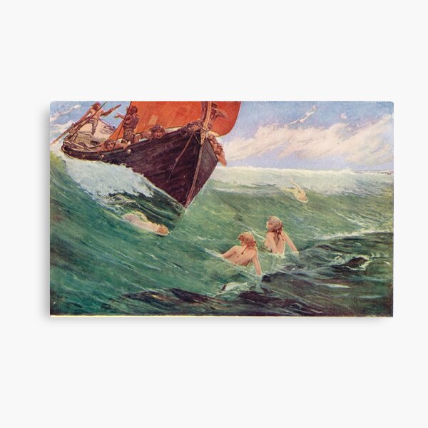 Mermaids luring Sailors to their death on the rocks Canvas Print