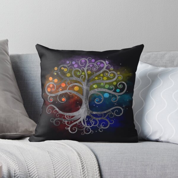 Tree of life Silver Swirl Throw Pillow