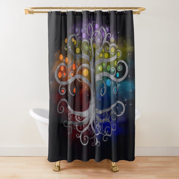 Tree of life Silver Swirl Shower Curtain