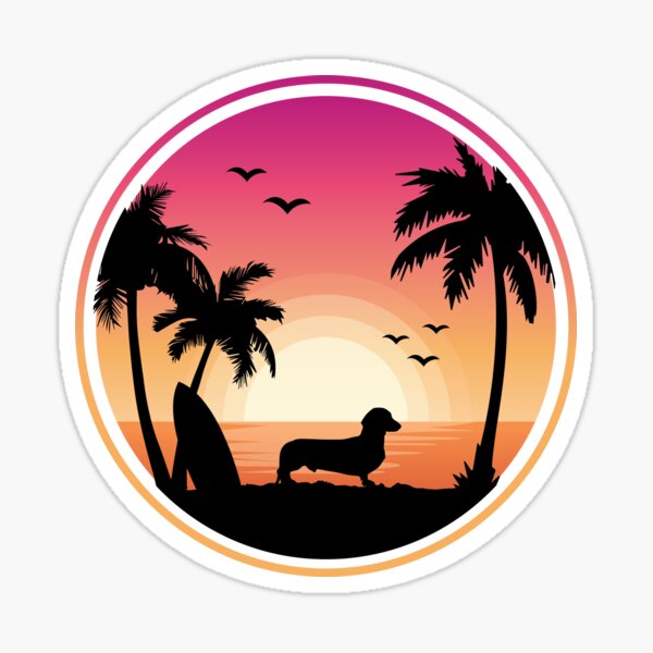 Dachshund at Beach Sticker