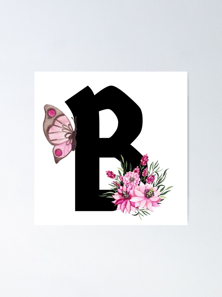 letter b alphabet monogram pink flower and butterfly Lightweight