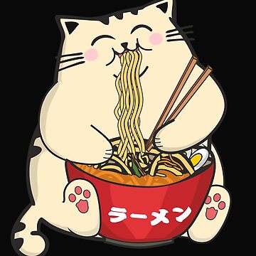 Ramen cat eating noodles anime manga kawaii Japanese art lover