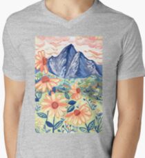 Daisy Gouache Mountain Landscape V-Neck T-Shirt