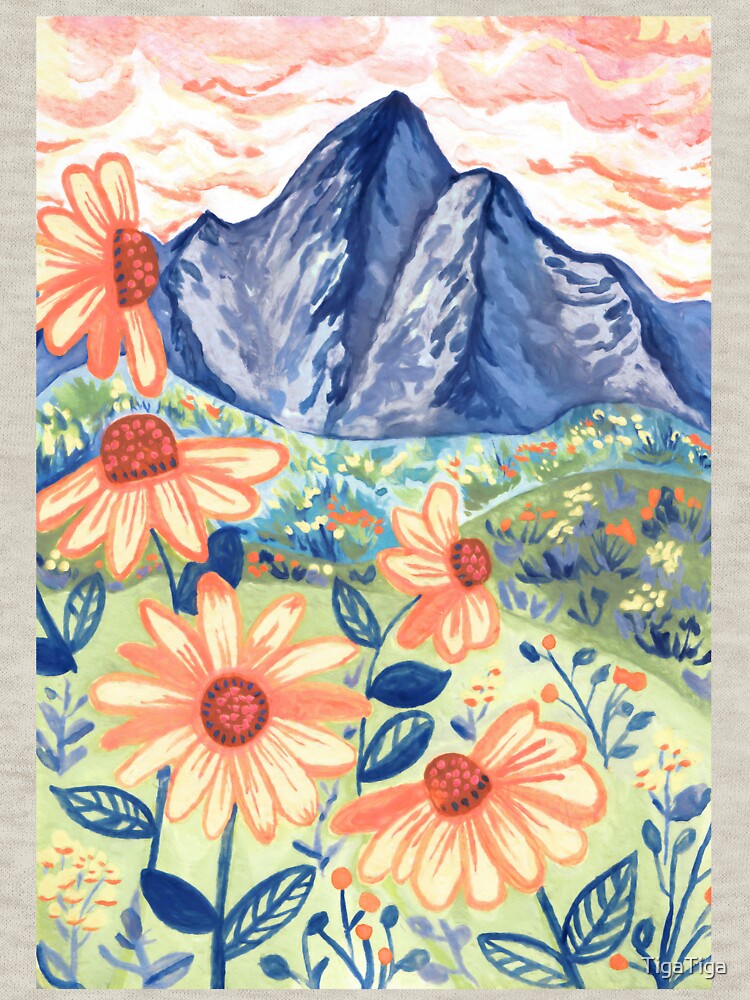 Daisy Gouache Mountain Landscape by TigaTiga