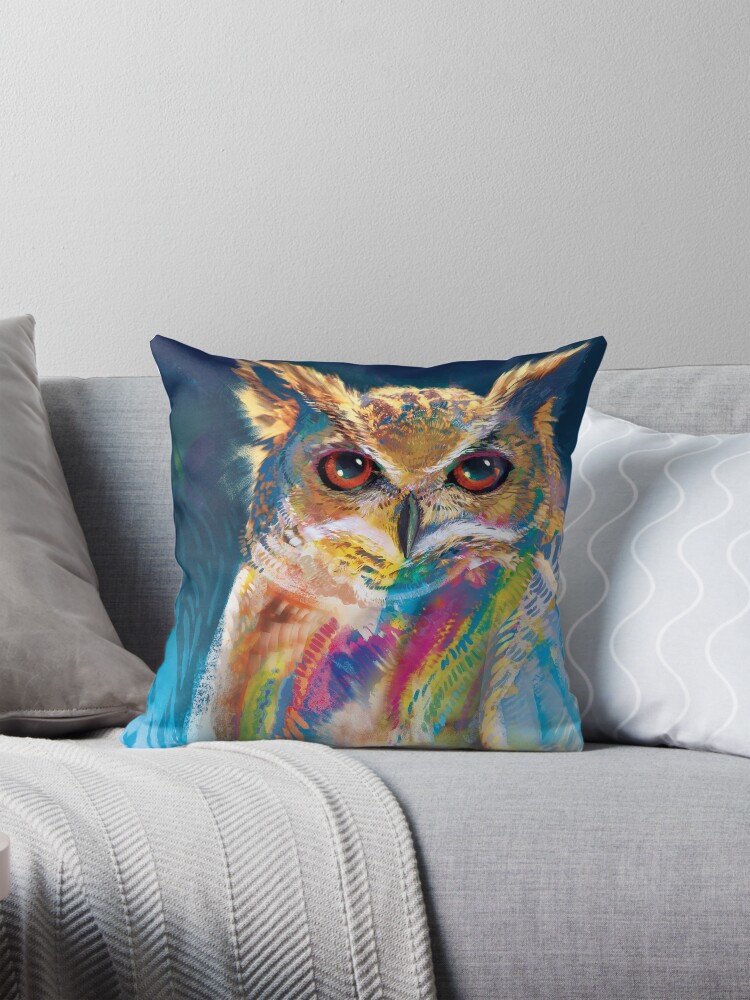Thumbnail 1 of 4, Pillow, A Colorful Owl designed and sold by JoseOchoa.