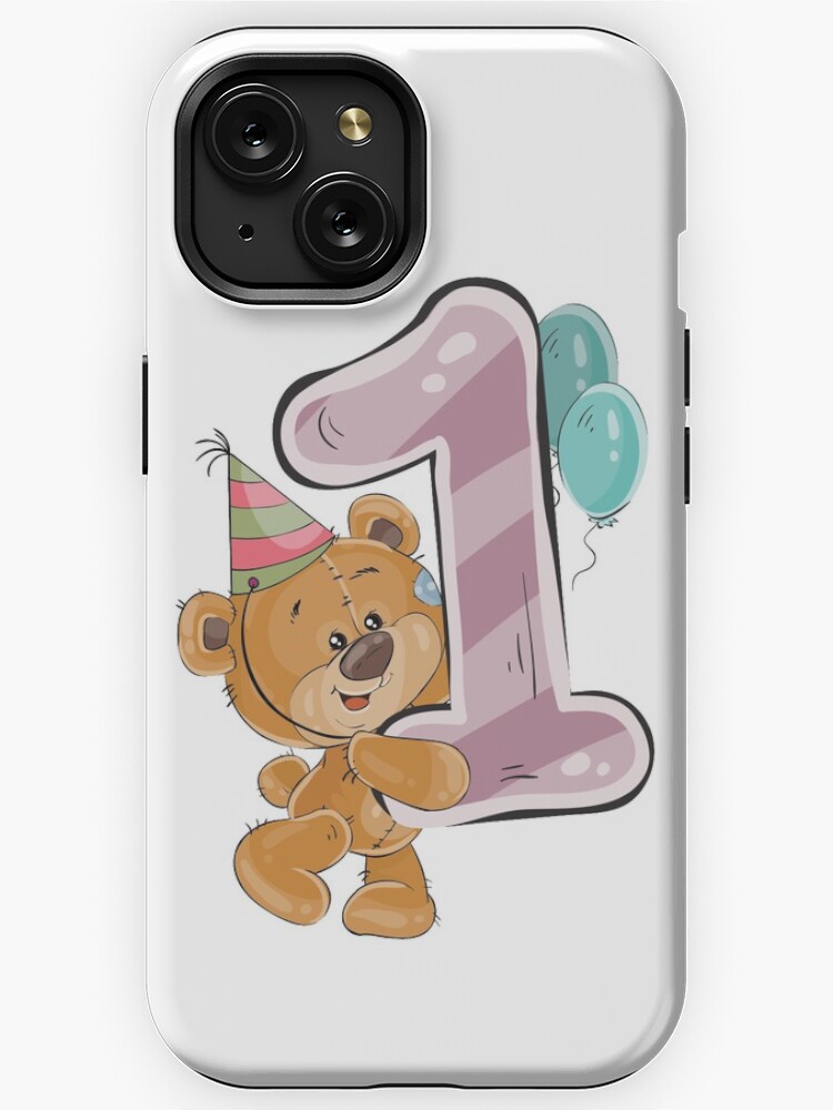 1 year First Birthday Teddy Bear with balloons Happy