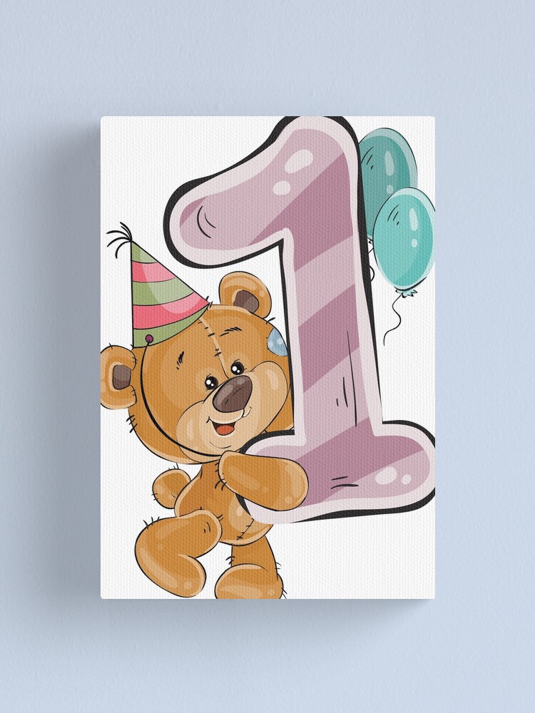 Lámina metálica con la obra «1 año Primer cumpleaños Osito de peluche con  globos Feliz cumpleaños» de Trenddesigns24