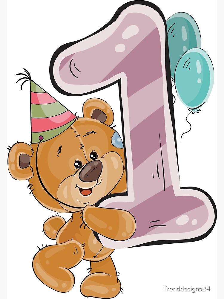 Carte de vœux avec l'œuvre « 1 an premier anniversaire ours en