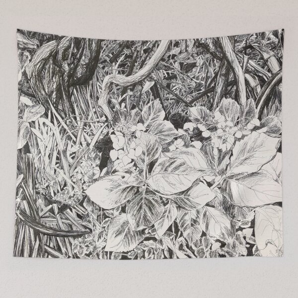Item preview, black and white garden drawing by Jo Reitze designed and sold by joreitzeartist.