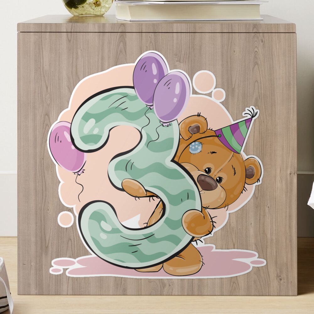 Lámina rígida con la obra «3 tres años osito de peluche con globos  cumpleaños 3 tercer feliz cumpleaños» de Trenddesigns24