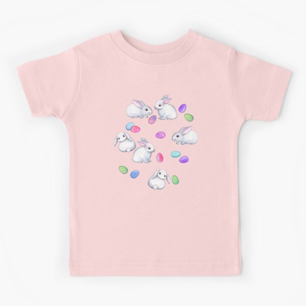 Item preview, Easter Bunnies with Rainbow Pastel Eggs on white designed and sold by micklyn.