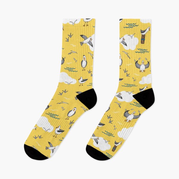 Item preview, Seagull Characters and Clouds Summer Yellow Sky Pattern designed and sold by HotHibiscus.