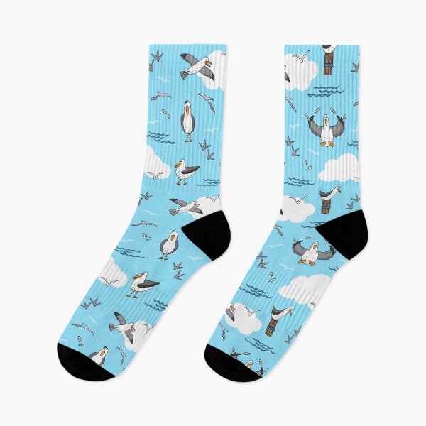 Item preview, Cute Seagull Characters on Summer Blue Sky Pattern designed and sold by HotHibiscus.