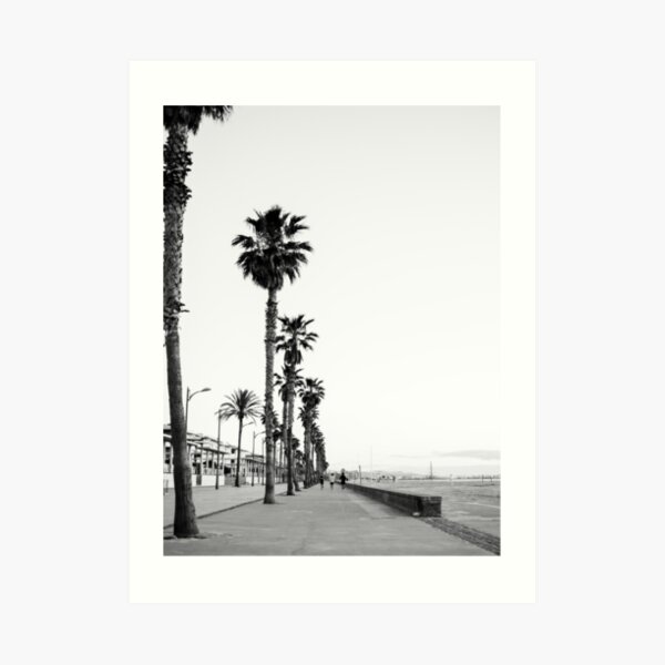Playa de Valencia | Black and white photograph of the boulevard & beach | travel art Art Print