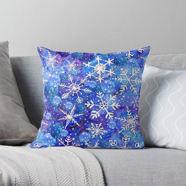 Christmas snowflake midnight sky on blue , painted in watercolor Throw Pillow