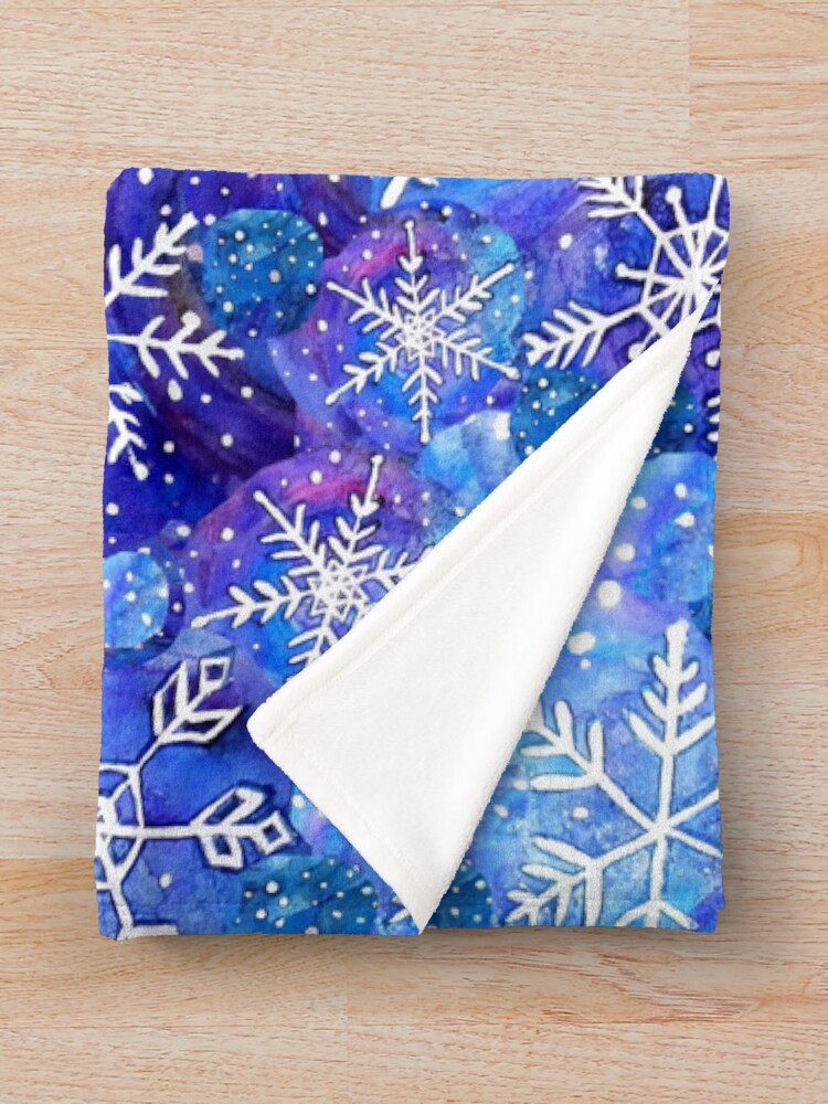 Alternate view of Christmas snowflake midnight sky on blue , painted in watercolor Throw Blanket