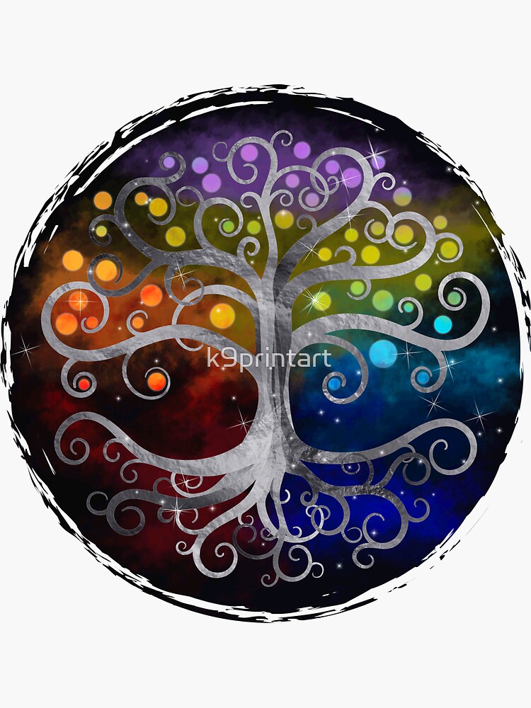 Thumbnail 3 of 3, Sticker, Tree of life Silver Swirl designed and sold by k9printart.