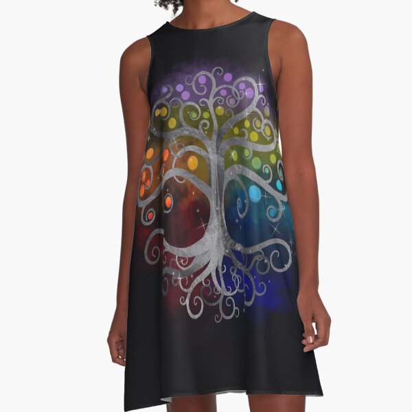 Árbol de la vida Silver Swirl Vestido acampanado