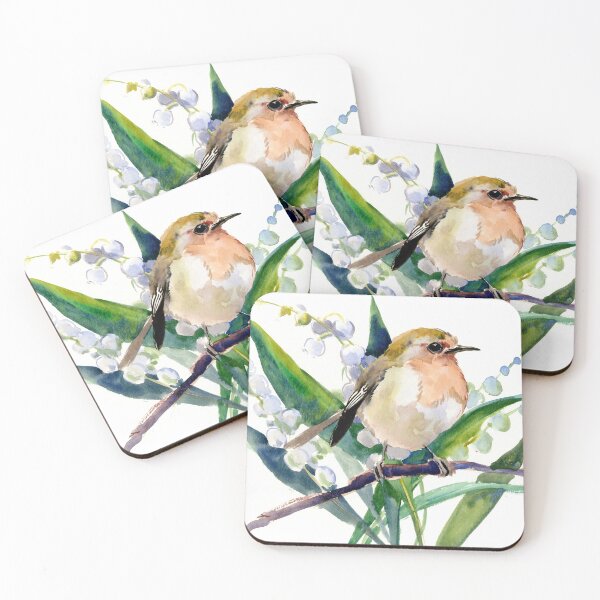 Item preview, Robin Bird and Lilies of the Valley Flowers designed and sold by surenart.