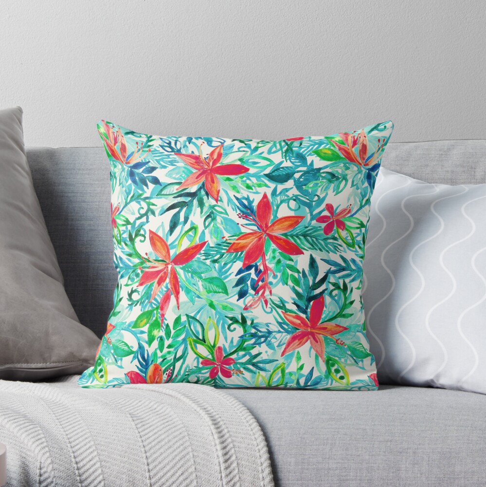 Paradise Floral - a watercolor pattern Throw Pillow