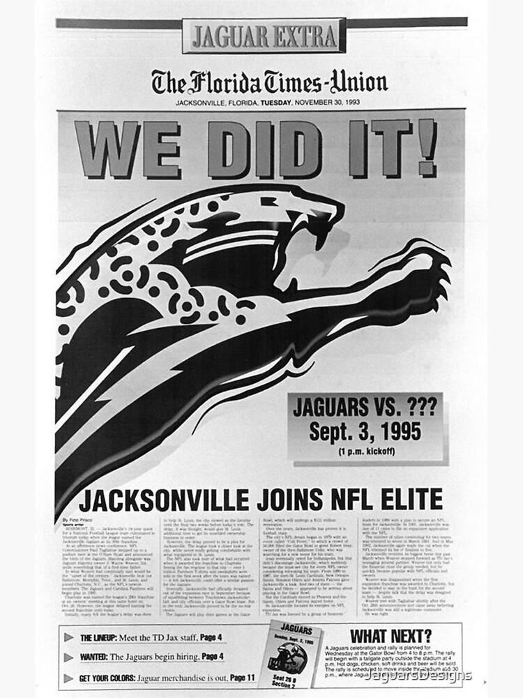 Discover WE DID IT! 1993 Jacksonville Jaguars newspaper clipping Premium Matte Vertical Poster