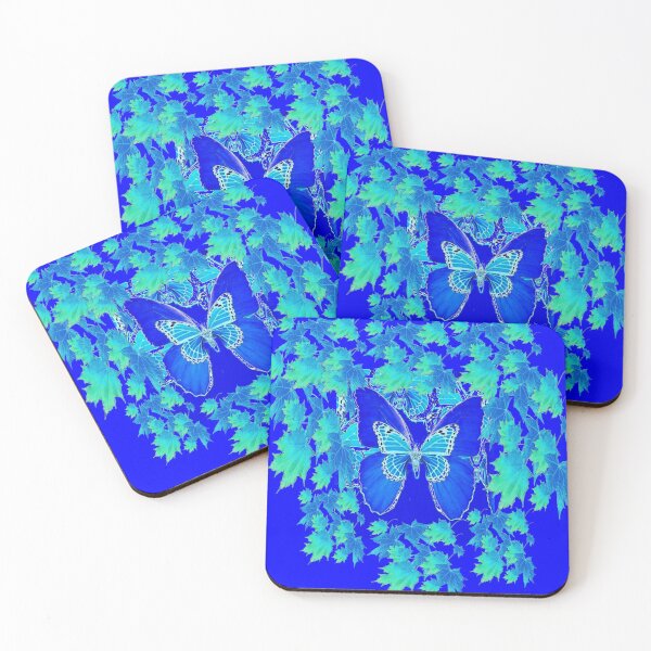 Item preview, DECORATIVE BLUE BUTTERFLIES ORNATE BLUE  FALL LEAVES designed and sold by sharlesart.