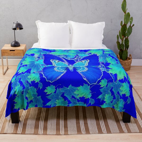 Item preview, DECORATIVE BLUE BUTTERFLIES ORNATE BLUE  FALL LEAVES designed and sold by sharlesart.