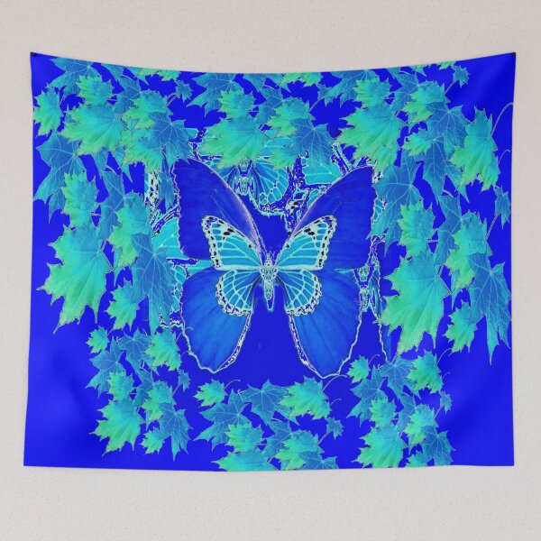 Item preview, DECORATIVE BLUE BUTTERFLIES ORNATE BLUE  FALL LEAVES designed and sold by sharlesart.