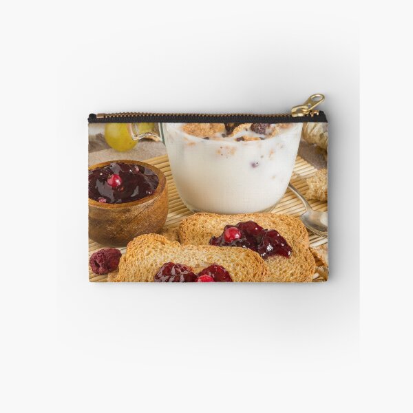 Item preview, autumnal food background with milk, cereal, rusks and wildberries jam, cornflakes designed and sold by graphic3000.