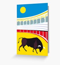 Bull and bullfighter. Corrida. Greeting Card