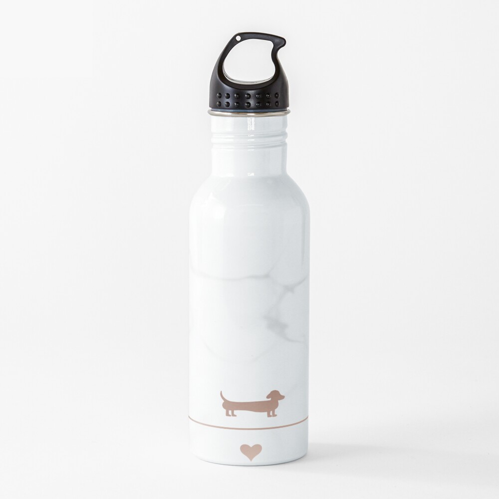Rose gold and marble dachshund love Water Bottle