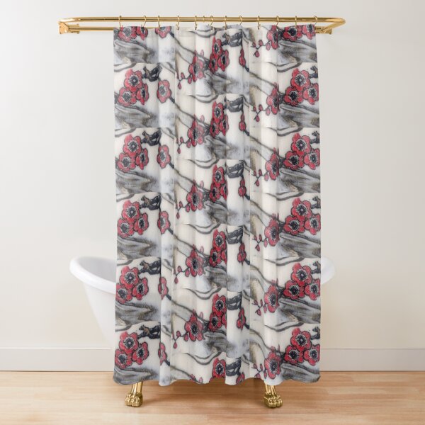 Red Blossoms Shower Curtain