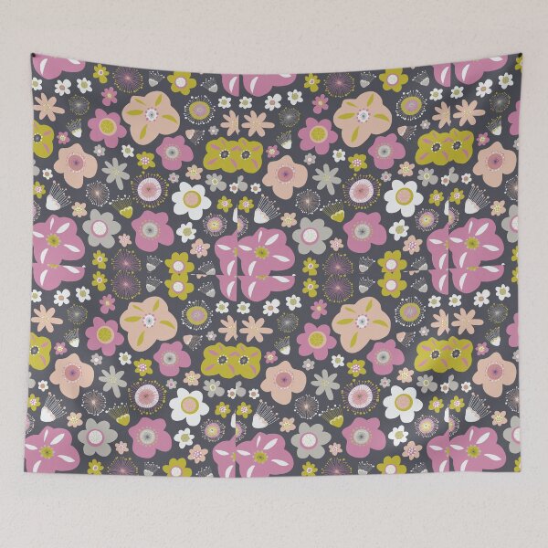 Item preview, Magical Doodle Flower Pattern Purple Green Pink Gray designed and sold by Sandra Hutter.