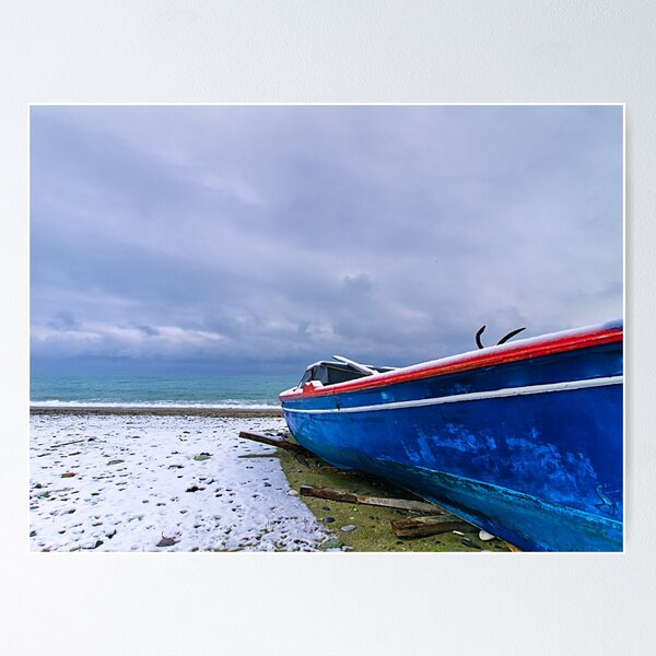 Item preview, Boat in snow covered beach in winter, Pieria, Greece. designed and sold by Kostas Pavlis.