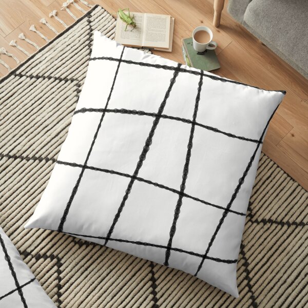 Black and White Ink Lines Floor Pillow