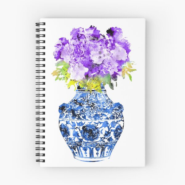 Item preview, Tarro de jengibre, jarrón chino azul y blanco, flores de peonía púrpura designed and sold by Rosaliartbook.