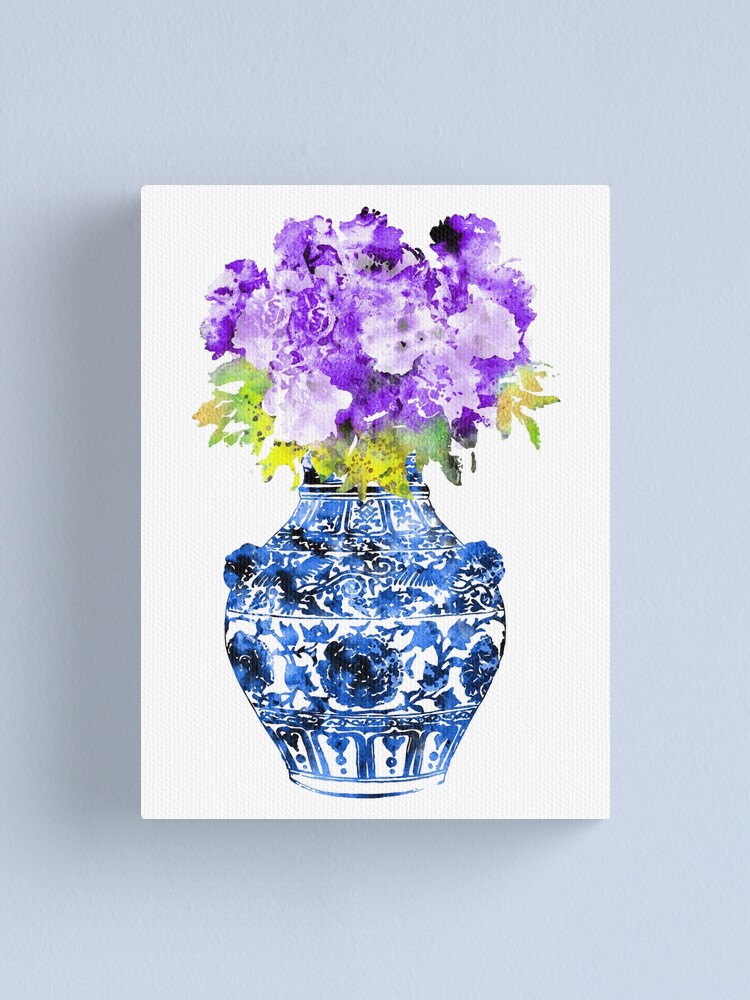 ginger jar blue and white china vase purple peony flowers p=canvas print