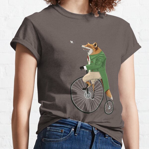 Fox riding bike in chase of dragonfly Classic T-Shirt
