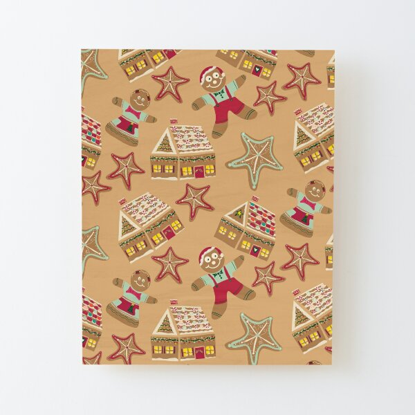 Holiday Delights Gingerbread Cookies Houses Star Brown, green, Teal, Red, Green Wood Mounted Print