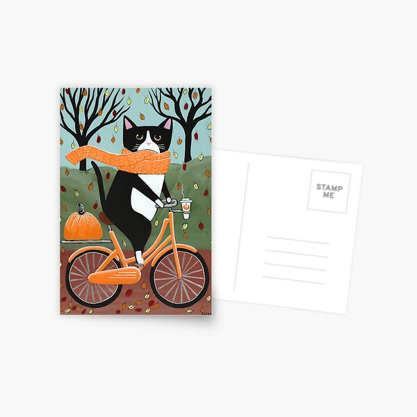 Item preview, Autumn Bicycle Ride Tuxedo Cat designed and sold by KilkennyCat Art.