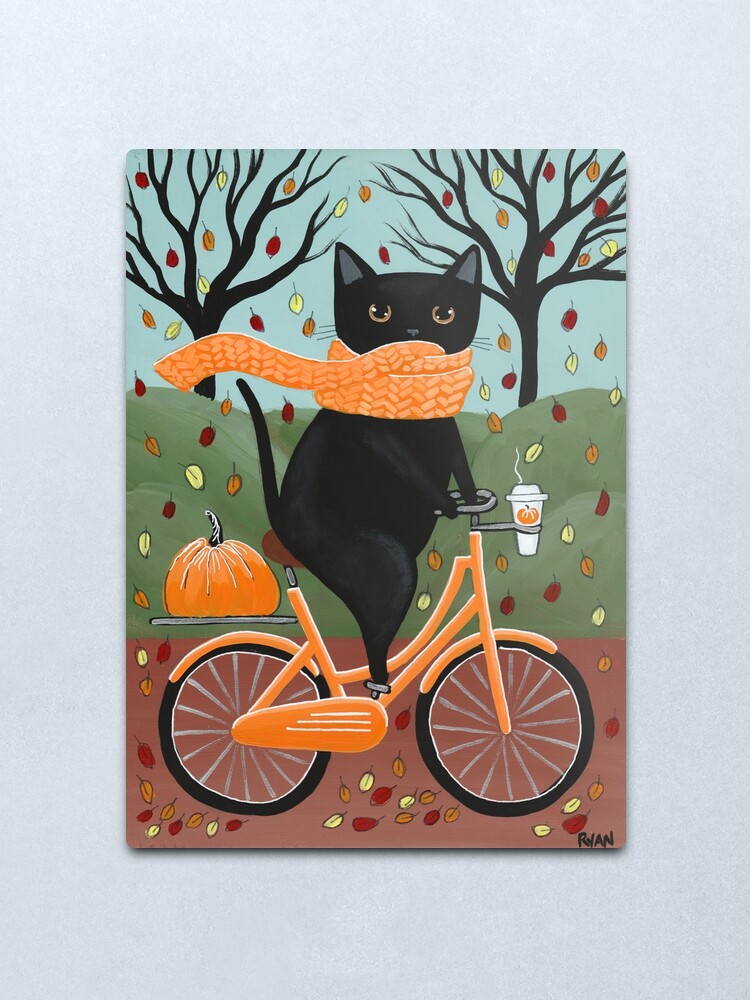 Alternate view of Black Cat Autumn Bicycle Ride Metal Print