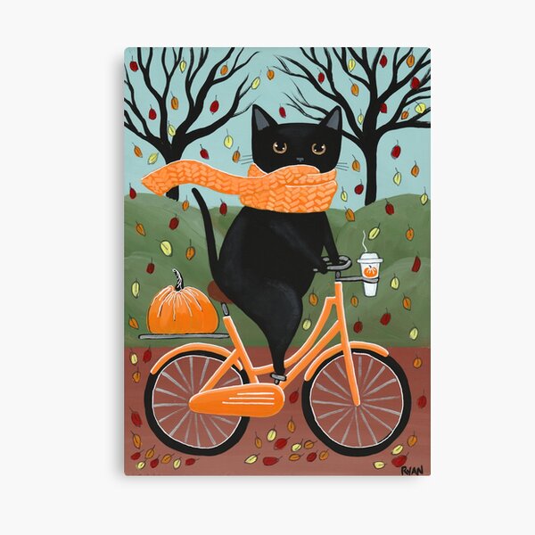 Item preview, Black Cat Autumn Bicycle Ride designed and sold by KilkennyCat Art.