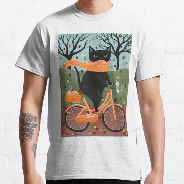 Black Cat Autumn Bicycle Ride Classic T-Shirt