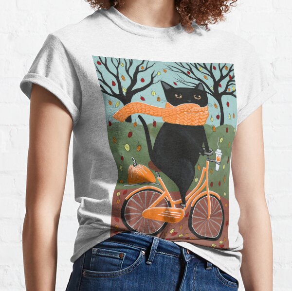 Black Cat Autumn Bicycle Ride Classic T-Shirt