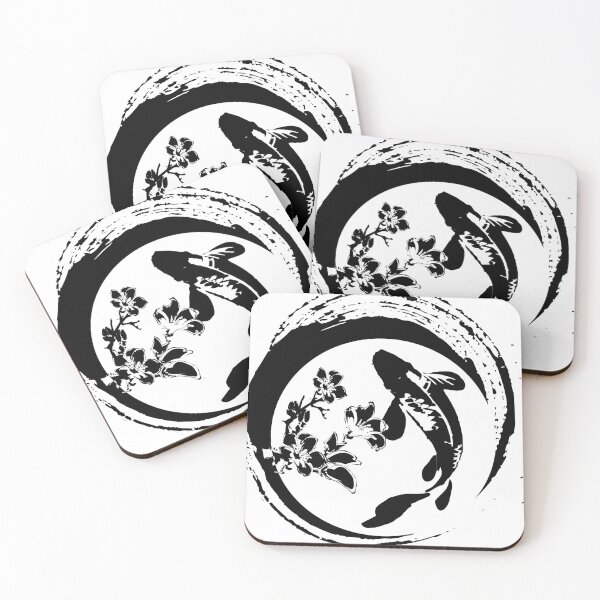 Item preview, Koi fish an sakura flower in black and white background pattern	 designed and sold by asep sarifudin.