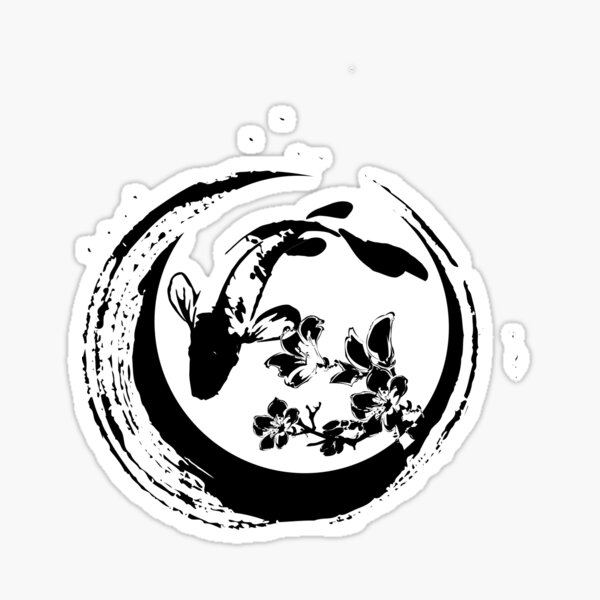 Vista previa del artículo con la obra «Pez Koi una flor de sakura en el patrón de fondo blanco y negro», diseñado y vendido por asep sarifudin.