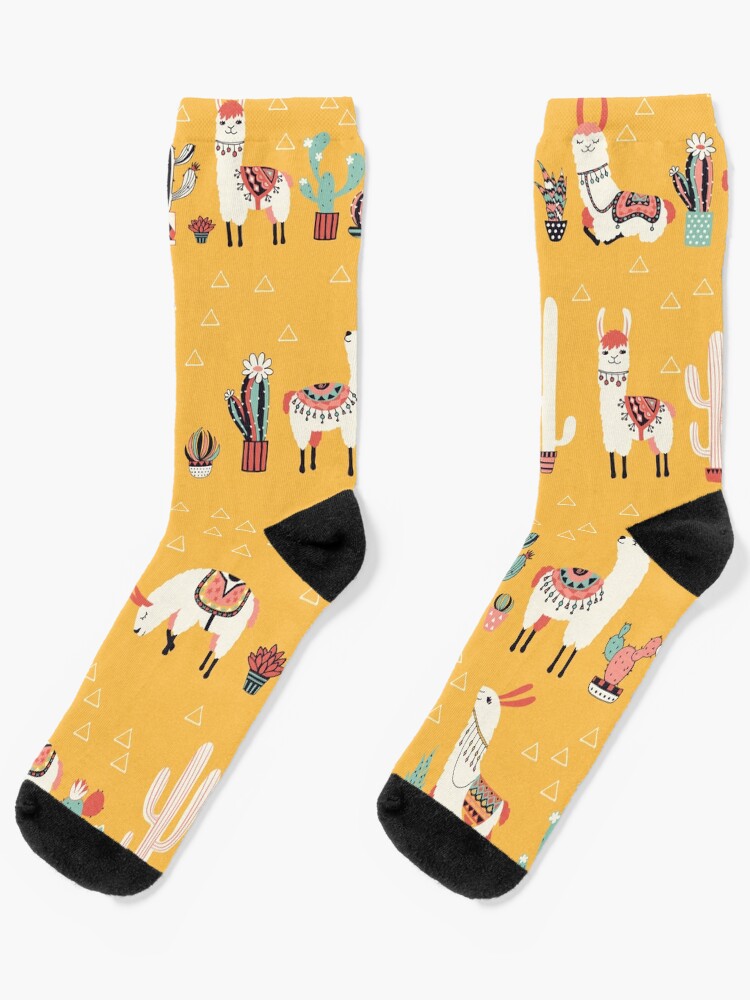 Llama cactus in desert mens socks crew socks