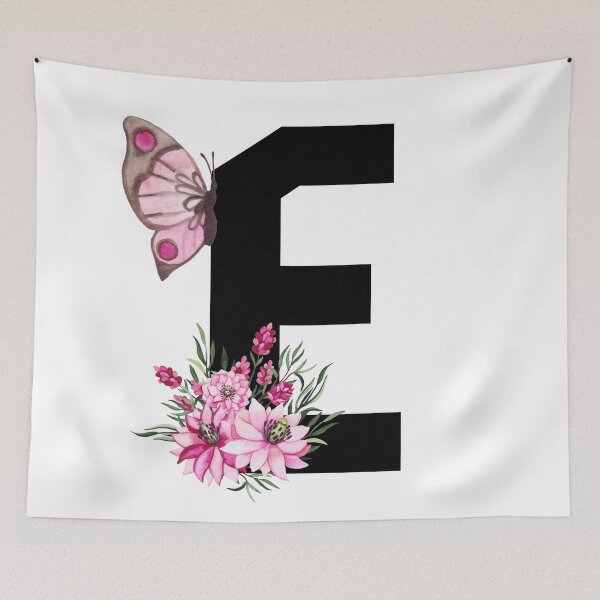 Item preview, letter e pink flower alphabet monogram butterfly designed and sold by atevern.