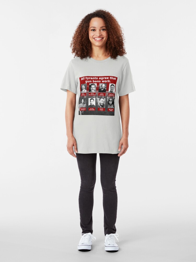 Alternate view of Tyrants Love Gun Control Slim Fit T-Shirt