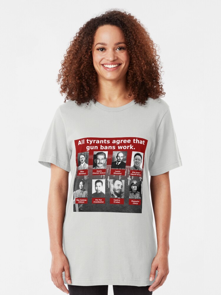 Alternate view of Tyrants Love Gun Control Slim Fit T-Shirt